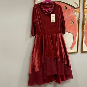 Joyfolie Kids Velvet Dress in Rich Burgundy